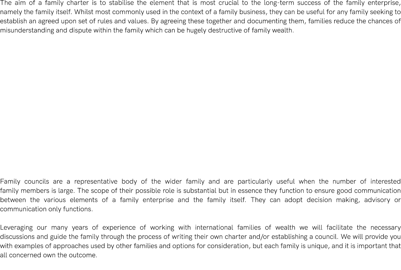 The aim of a family charter is to stabilise the element that is most crucial to the long-term success of the family e   